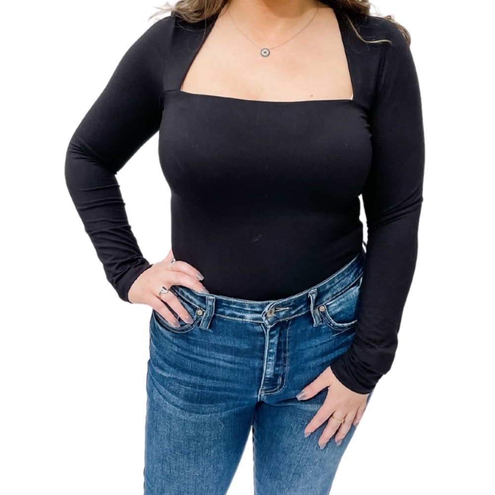 Black Square Neck Bodysuit